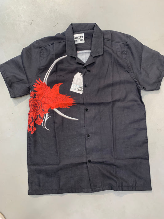 LDA Black Colour Red Sparrow Printe Half Sleeve Men’s Shirt 989597
