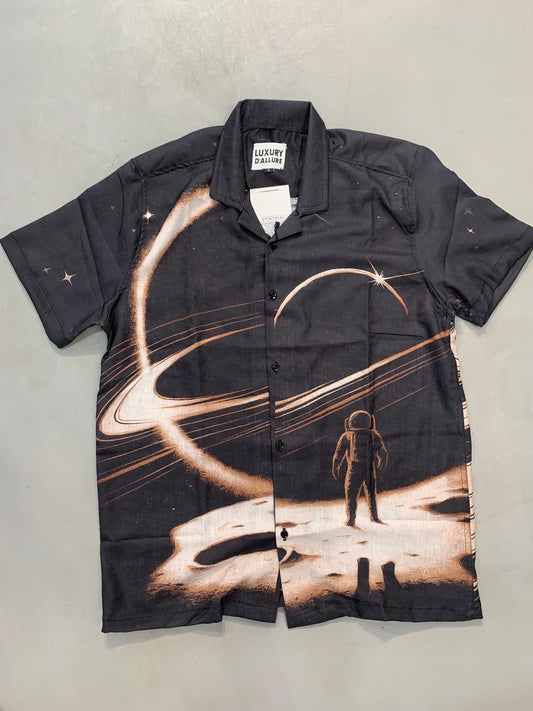 LDA Black Colour Astronaut Printe Half Sleeve Men’s Shirt 989600