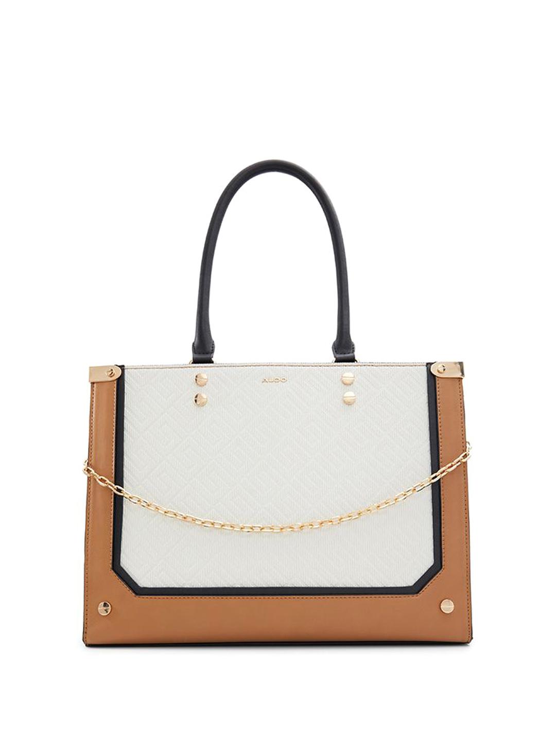 ALD DLA White Brown Black With Cobra Print Premium Quality Ladies Tote Hand Bag M-2174#