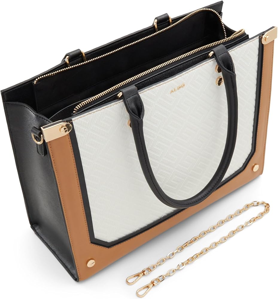 ALD DLA White Brown Black With Cobra Print Premium Quality Ladies Tote Hand Bag M-2174#