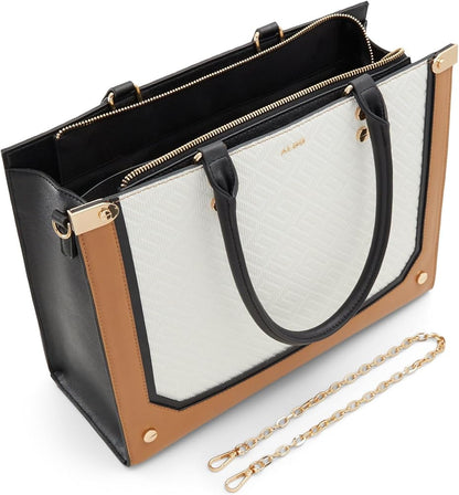 ALD DLA White Brown Black With Cobra Print Premium Quality Ladies Tote Hand Bag M-2174#