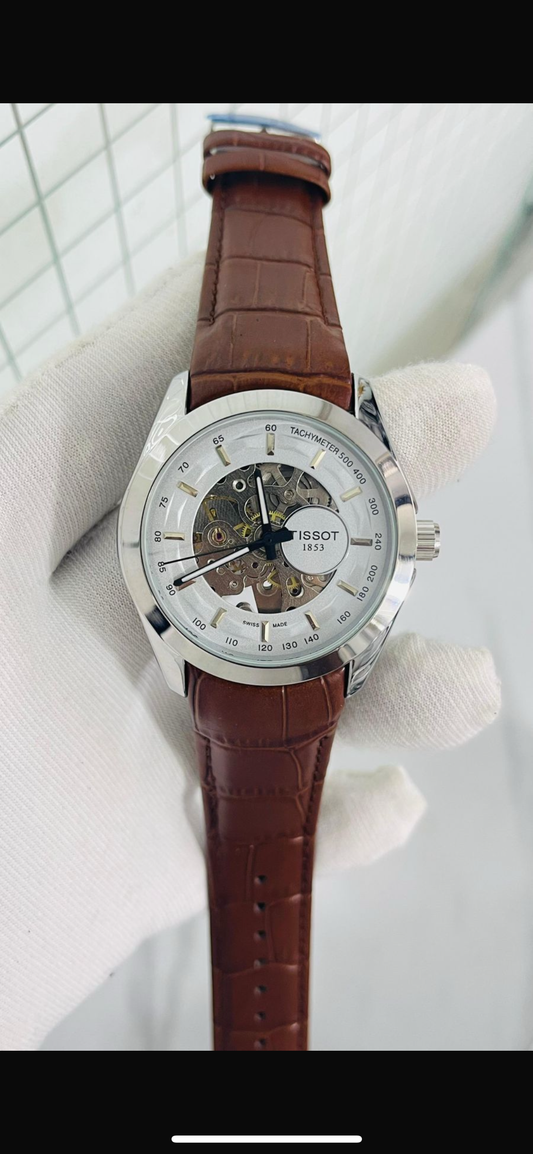 Sit Brown Leather Silver Ring White Dial Automatic Men’s Watch 990416