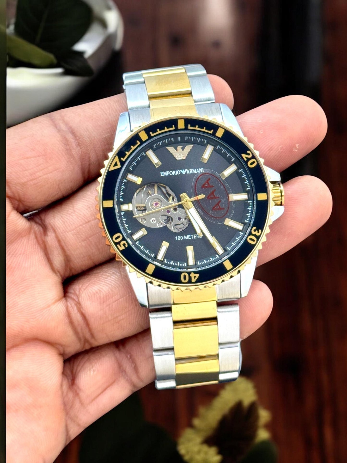 MRA Silver Golden Chain Black Ring Golden Black Dial Automatic Men’s Watch 990425
