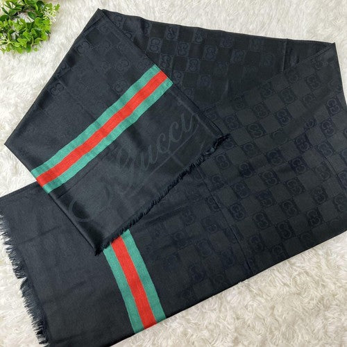 CUG Unisex GG Print Black Colour Green Red Stripe Stole 989702
