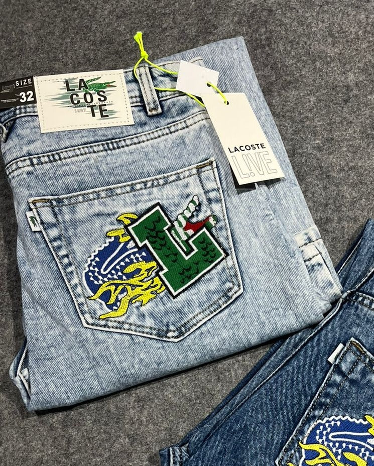 CAL Blue With Back Pocket L Crocodile Embroidery Looser Fit Straight Fit Jeans 19313