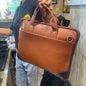 Tan Colour Double Zipper Genuine Leather Laptop Bag 4209