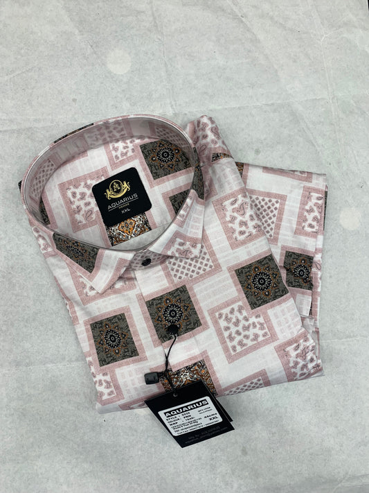 Aquarius Pink White Color With Print Premium Quality Club Wear Shirt 2232