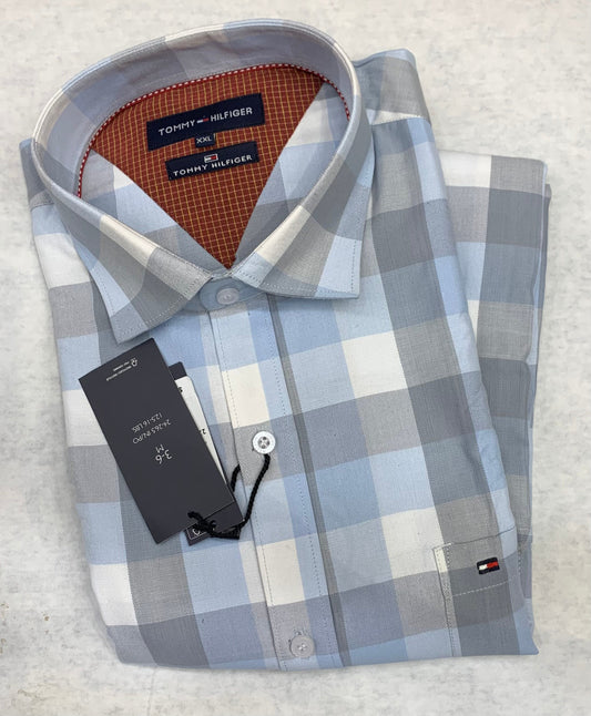 Mot Tom Blue Grey Check Casual Mens Shirt 1105035