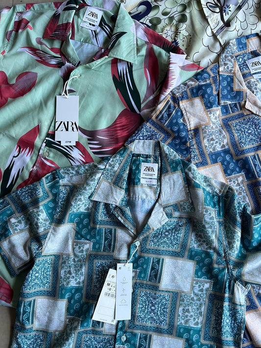 ZR RAZ Teal Gold With Funky Print Summer Half Sleeve Shirt 861605