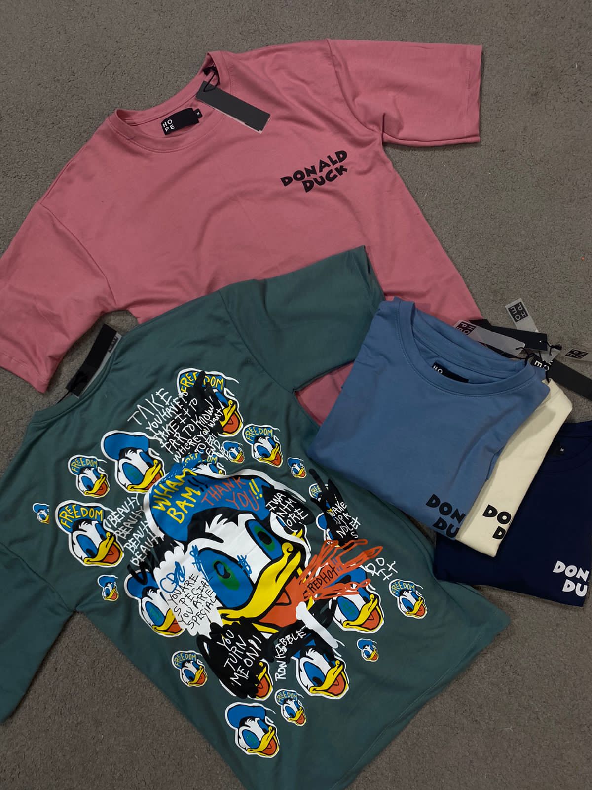 HOPE Teal Colour With Donald Duck Back Print Drop Shoulder TShirt 108599