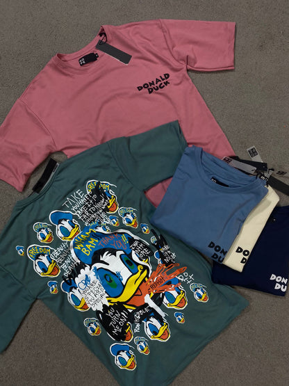 HOPE Teal Colour With Donald Duck Back Print Drop Shoulder TShirt 108599
