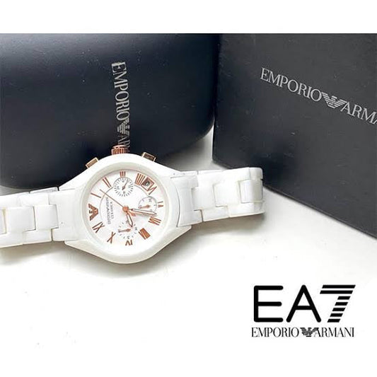 Mra White Ceramic Chrono Watch For Ladies