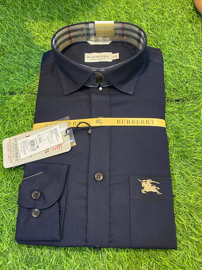 Navy Blue Rub Print Lycra Cotton Men’s Wear Shirt 110107