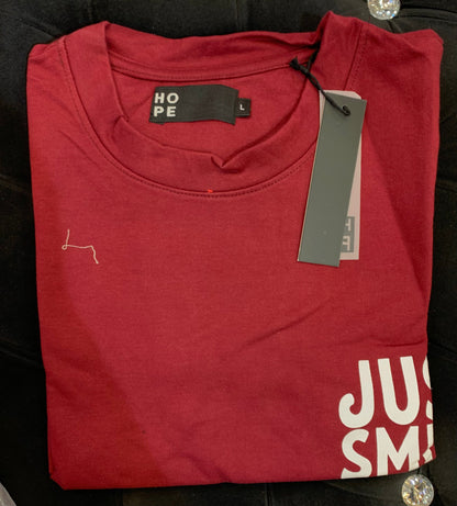 HOPE Maroon Colour With Just Smile Back Print Drop Shoulder TShirt 108605