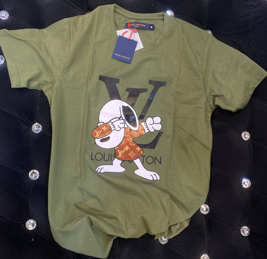 UOL Vl Olive Green Colour With Animation Print And Logo Lycra Cotton Fabric TShirt 208403