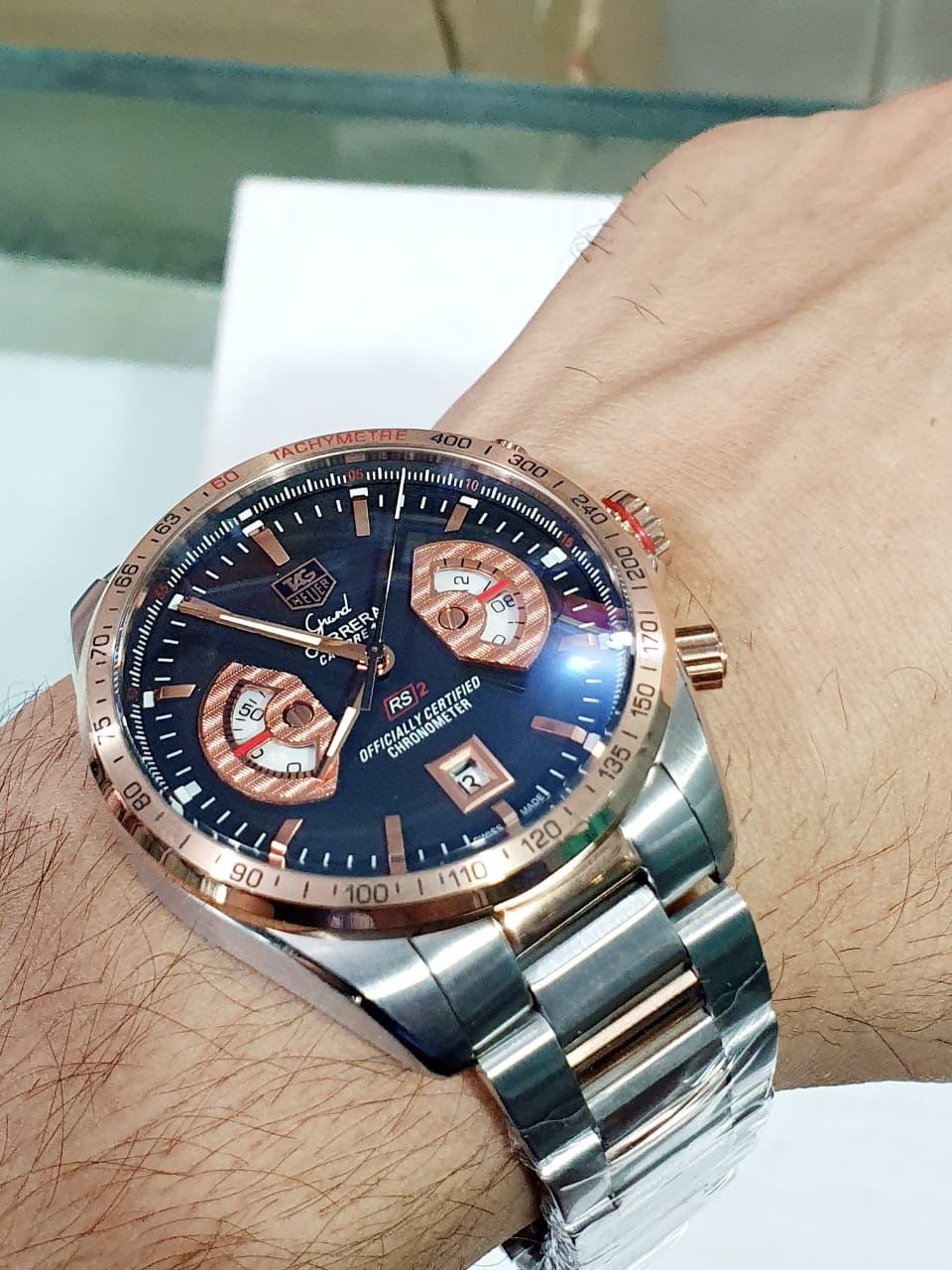 GAT Silver Copper Chain Copper Ring Black Dial Chrono Watch for Men 401276