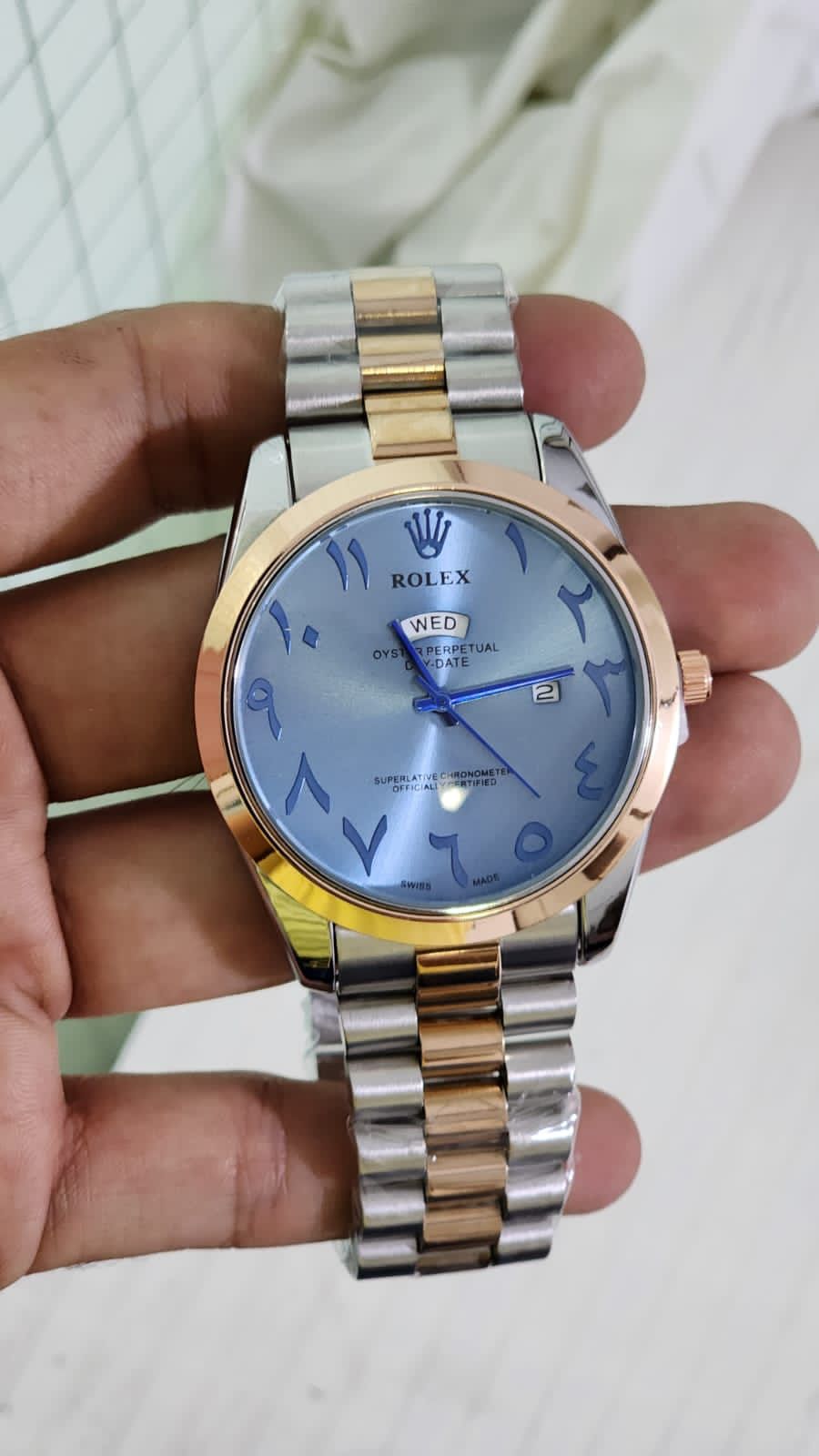 Lor Silver Copper Chain Copper Ring Blue Dial Day Date Men Watch 901338