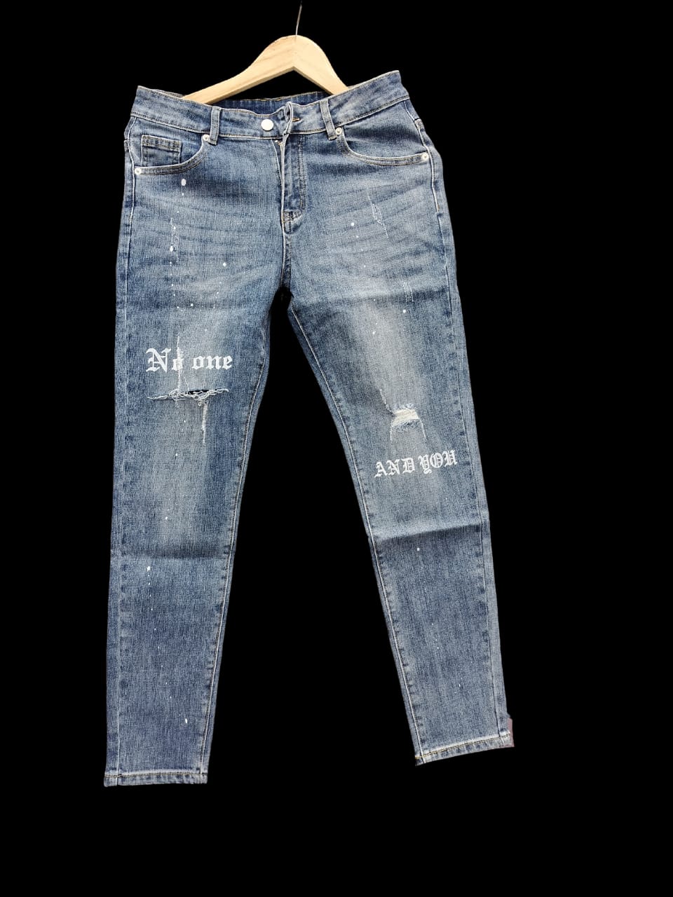Leemini JEANS Dark Blue Faded With Ripped Slim Fit Jeans 9193