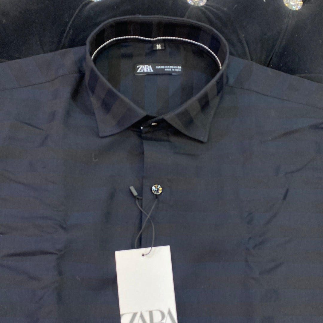 Black Colour ZR Zar Raz With Navy Blue Lines Relaxed Fit Branded Shirts 9106