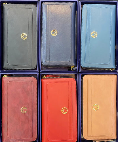 Allen Solly Multiple Colour Rose Gold Logo Genuine Leather Zipper Ladies Clutch