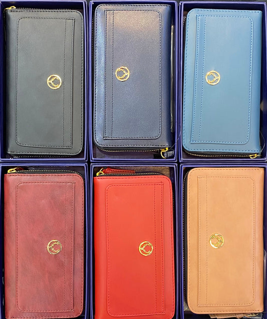 Allen Solly Multiple Colour Rose Gold Logo Genuine Leather Zipper Ladies Clutch