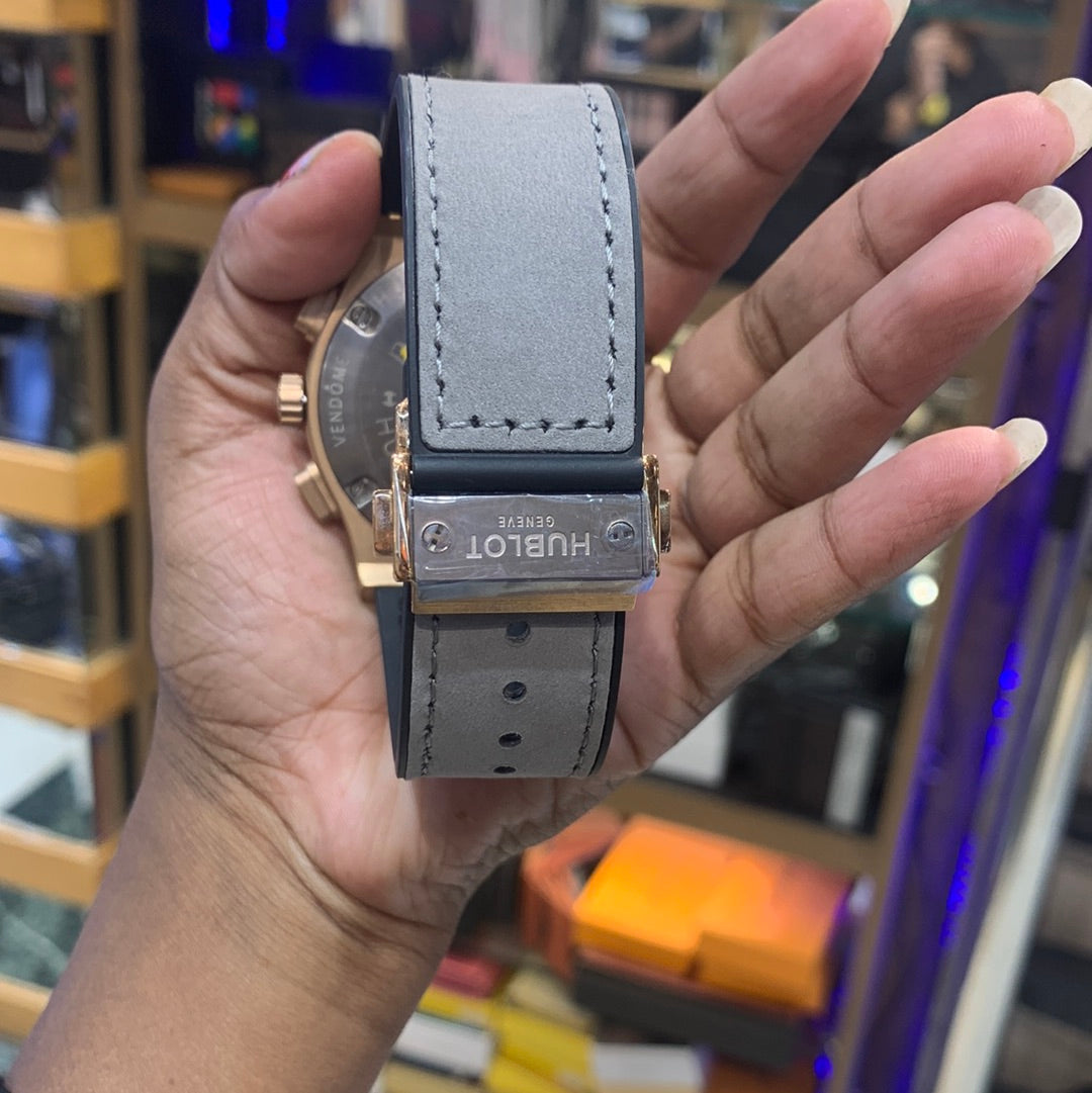 Grey Copper Leather Silicone Chrono Watch For Men