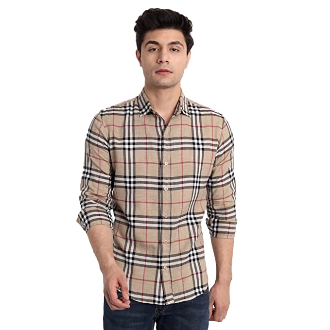 RUB Brown Colour With Check Casual Mens Shirt 1105026