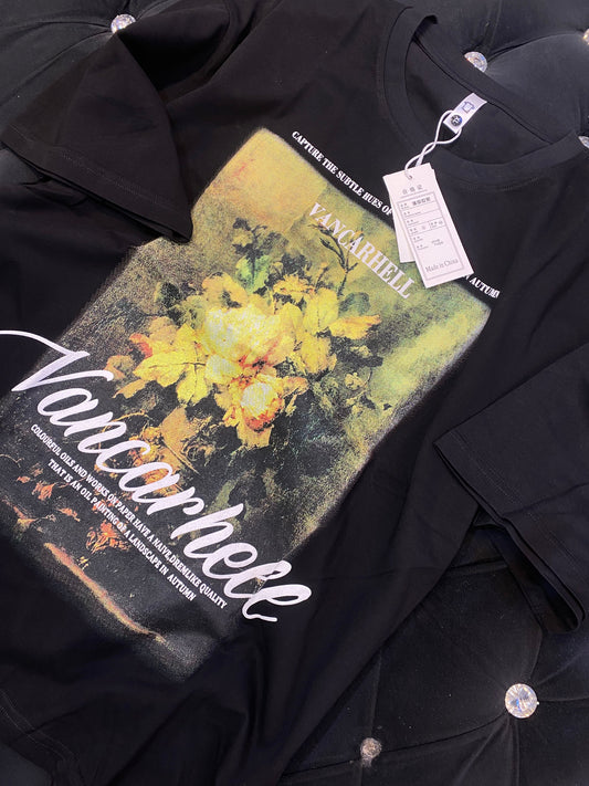 Black Colour With Vancarhell Front And Back Print Lycra Fabric Half Sleeve TShirt 298163