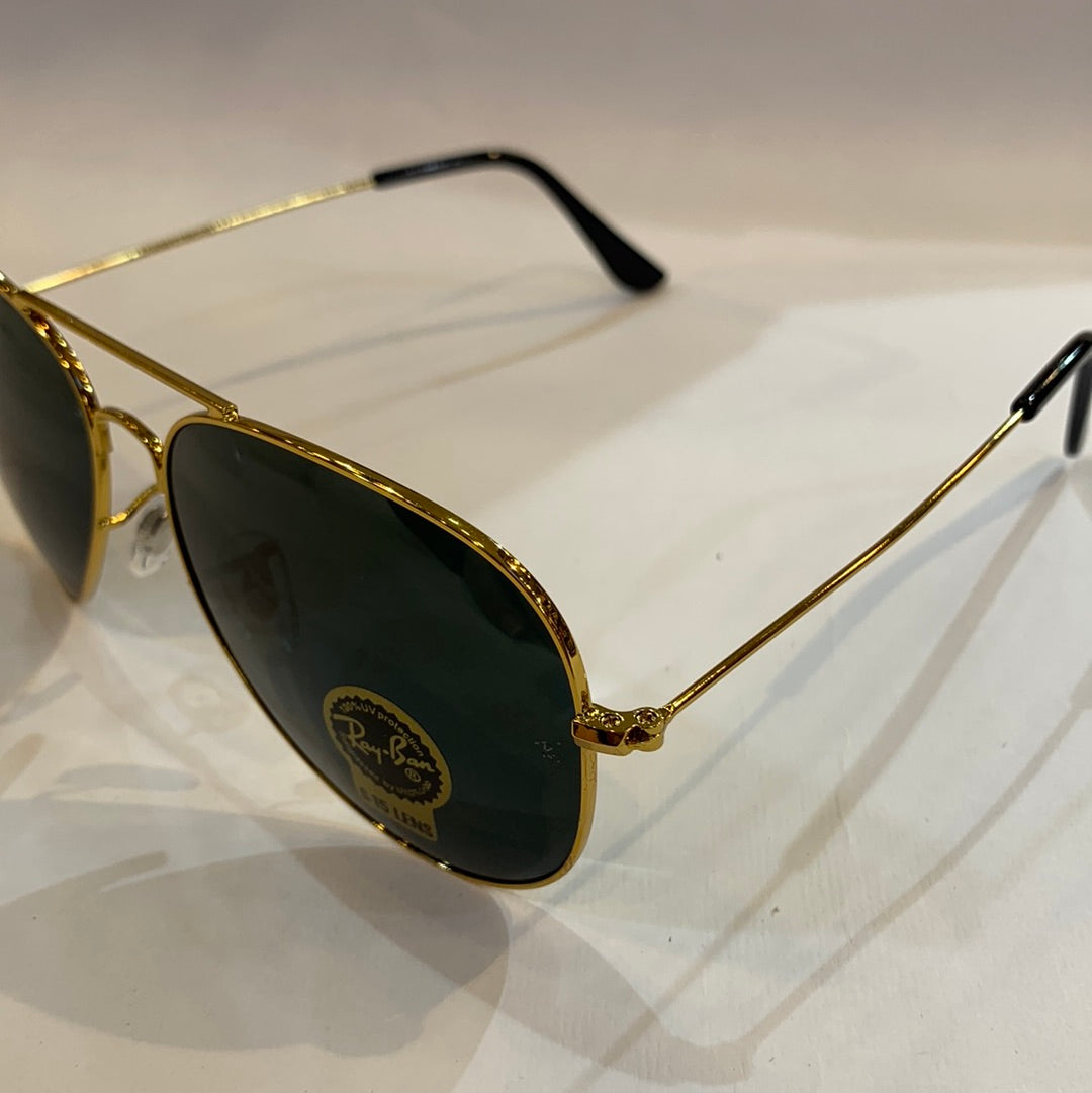 YAR RB Golden Frame Black Shade Unisex Aviator Sunglass RB 3026 62 14-135