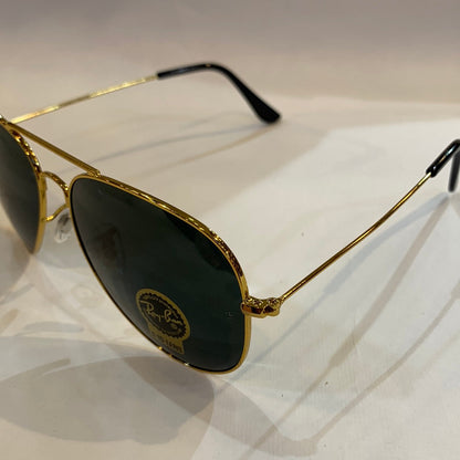 YAR RB Golden Frame Black Shade Unisex Aviator Sunglass RB 3026 62 14-135