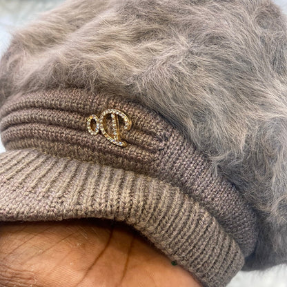 Dark Grey Colour DO Wool Women's Fashion Hat Plush Knitted Wind Shield Ear Guard Solid Color Atmosphere Simple Autumn and Winter Warm Hat DO Cap 9355