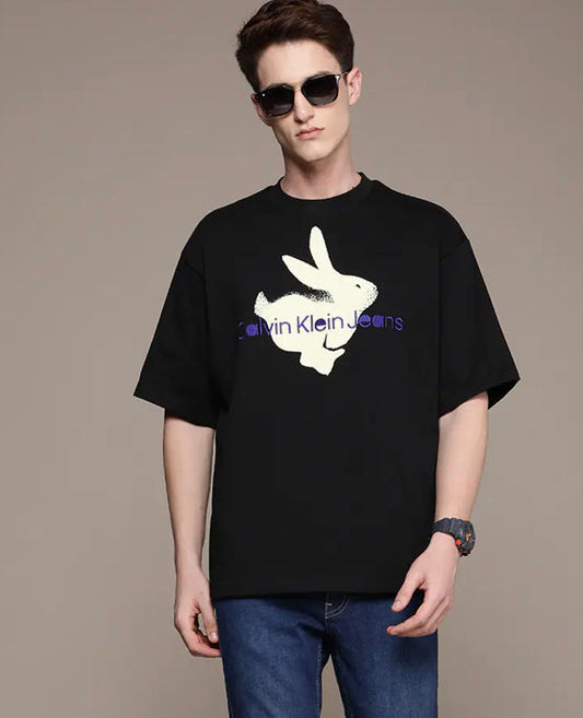 LAC KC Black Color With Front Fish Print Store Article Slim Fit Tshirt 780106