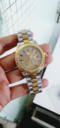 Lor Silver Golden Chain Golden Diamond  Dial Day & Date Men Watch
