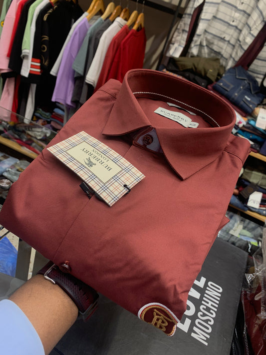RUB Red Colour Wuth Front B Embroidery Plain Casual Mens Shirt 1105031
