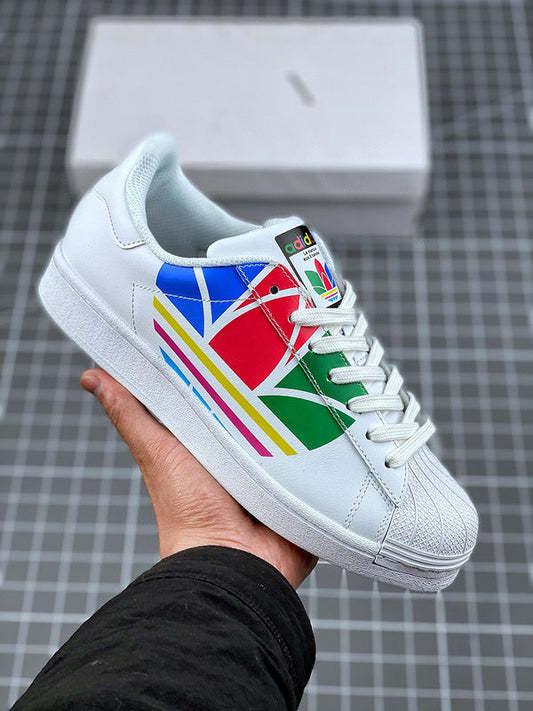 White Red, Blue, Yellow, Pink, Green Adi Logo Colour Sneaker Shoes 4005 03082023