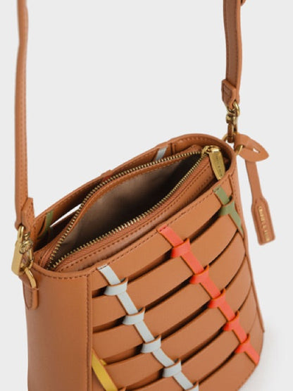 Ladies Tan Charles & Keith Girls Sling Basket Net Bag