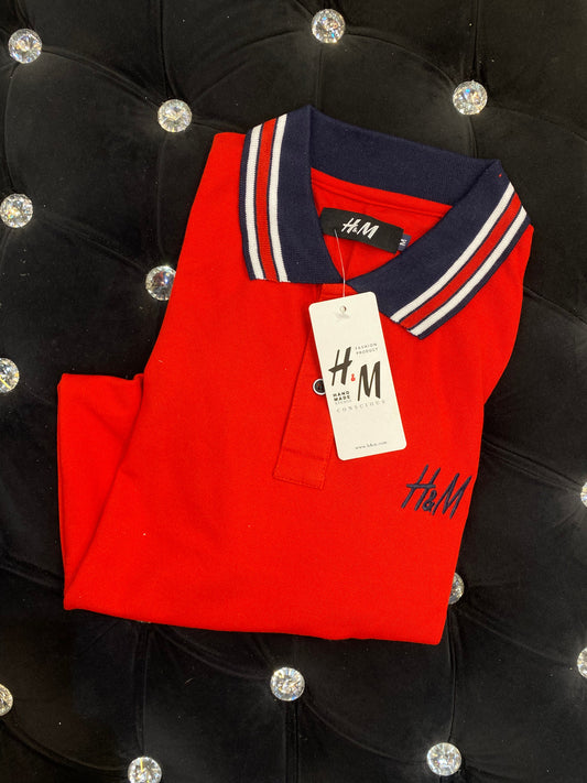 M&H Red Colour With MH logo Back Embroidery Collar Half Sleeve TShirt 4262703