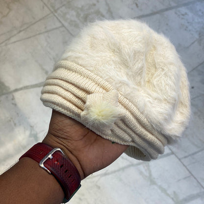 Cream Colour Women Winter Warm Knitted Pumpkin Hat Casual Plus Bean Ladies Cap 9358