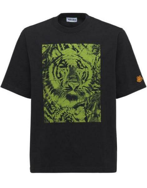 NEK Pairs Black Colour Green Tiger Print Half Sleeves TShirt 68702