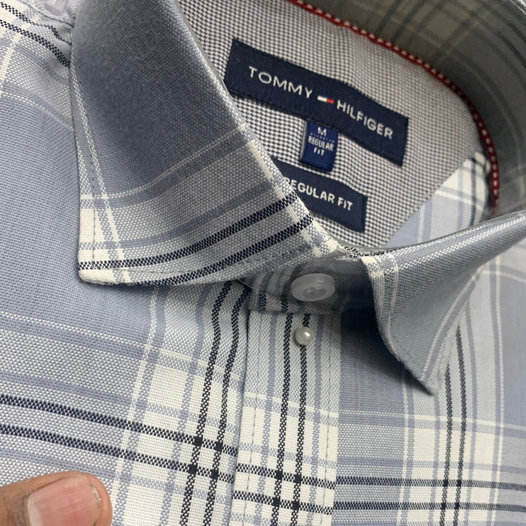 Mot Tom White Grey Check Casual Mens Shirt 1105028