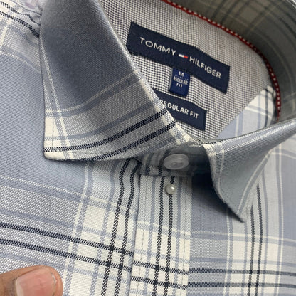 Mot Tom White Grey Check Casual Mens Shirt 1105028