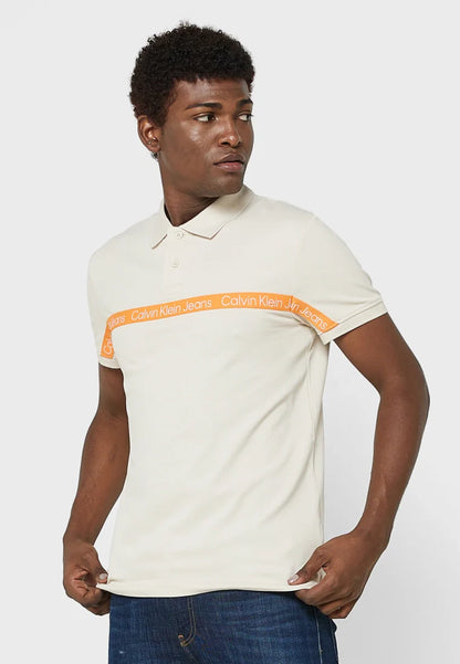 KC LAC White Colour With Big Orange Stripes Store Article Collar Tshirt 788504