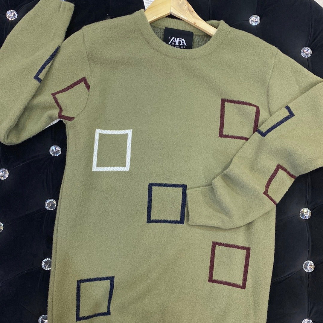 Light Green ZR Soft Square Design Sweater for Men Unisex 9110