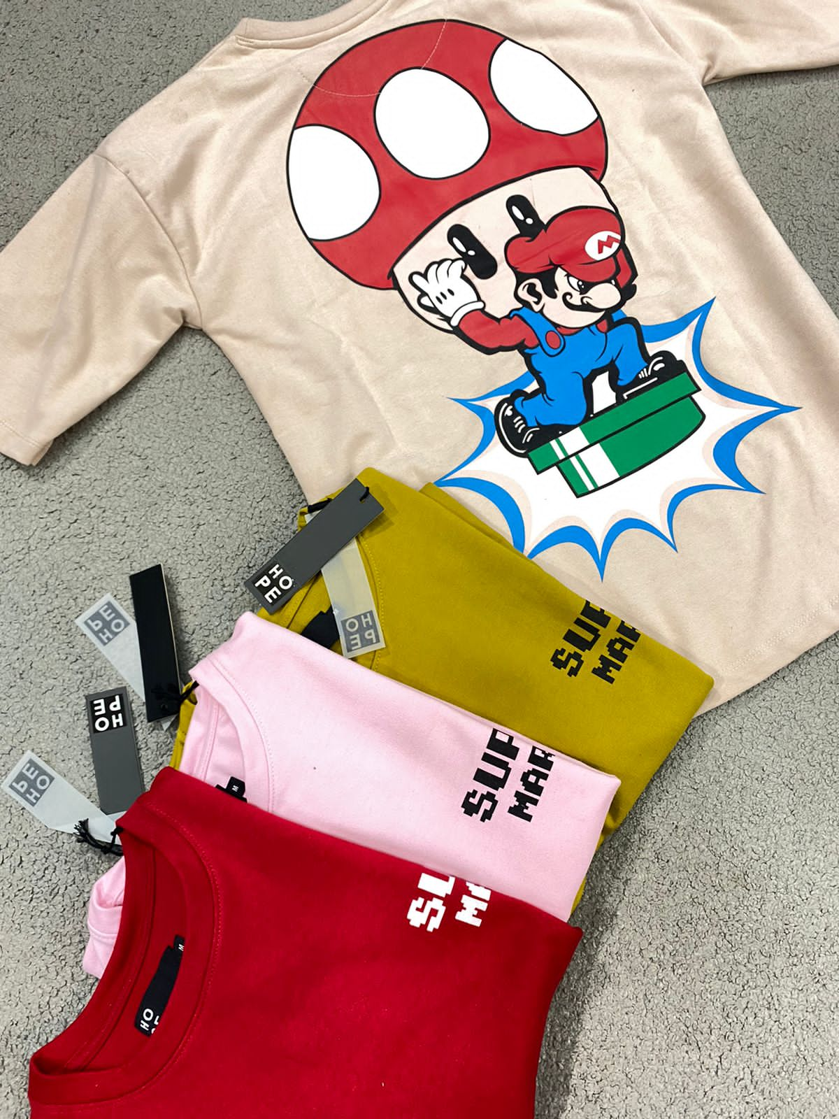 HOPE Red Colour With Super Mario Back Print Drop Shoulder TShirt 108570