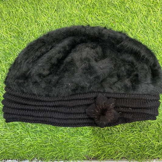 Black Colour Women Winter Warm Knitted Pumpkin Hat Casual Plus Bean Ladies Cap 9347
