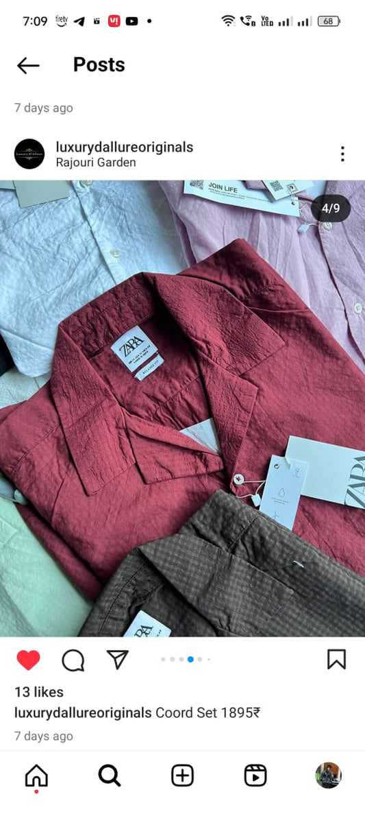 ZR Maroon Colour Plain Premium Quality Unisex Coord Set 861009