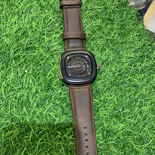 Ves Brown Strap Black Square Dial Watch For Men 901167