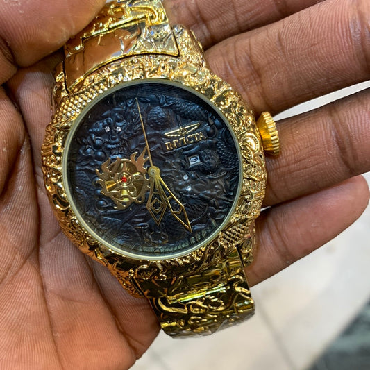 VNI Gold Chain Black Dial Big Size Men Watch 931302