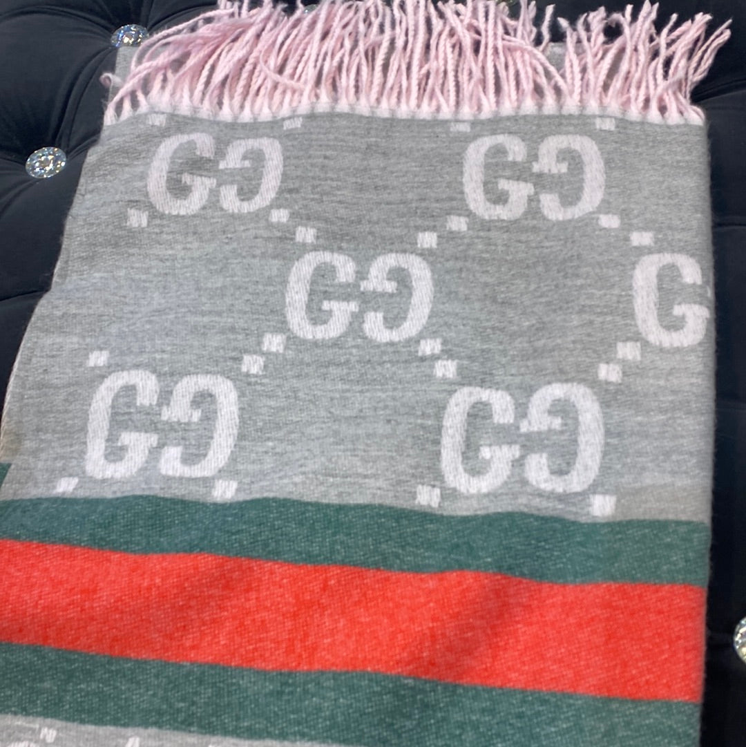 Cug Grey Peach Colour Green Red strip Print Heavy Quality Cashmere Muffler  9375