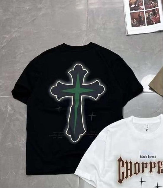 Black Colour Black House Chopper With Back Print Drop Shoulder TShirt 298119